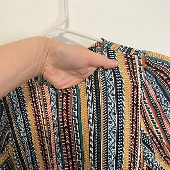 EMERY ROSE SHEIN Striped Puff Sleeve Dress White Black Multi Geometric Boho Midi - Picture 8 of 14